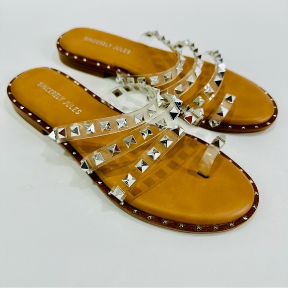 🩷 SINCERELY JULES LIKE NEW SIZE 7.5 STRAPPY SANDALS WITH METAL EMBELLISHMENTS - Picture 6 of 7